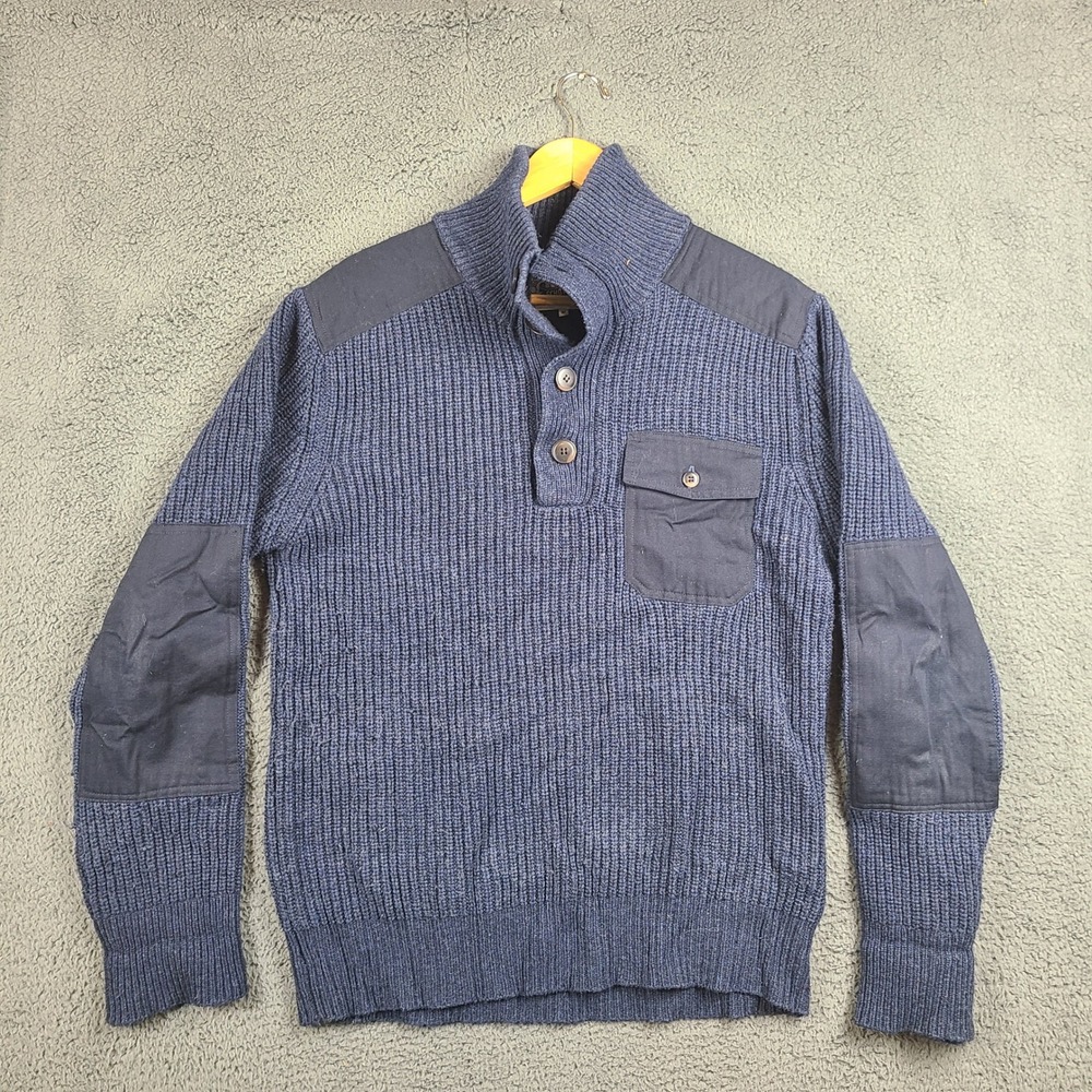 Schott Bros Mens Navy Blue Wool Blend Ribbed Military Mock Neck Sweater Size M